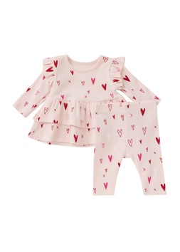 Matalan Baby Pink Heart Ribbed Peplum Top & Legging Set £8