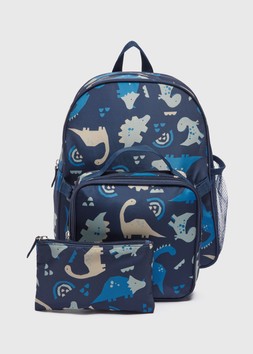 Matalan Kids 3 Piece Navy Dinosaur Backpack Set £16