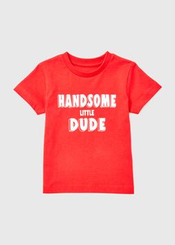 Matalan Boys Red Handsome Little Dude Print T-Shirt from &pound;3