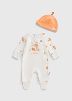 MATALAN WINNIE THE POOH PUMPKIN SLEEPSUIT & HAT CREAM £9