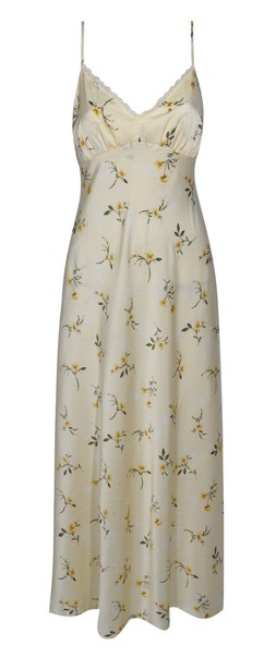 Yellow Daisy Print Lace Trimmed Satin Midi Dress, £37.99