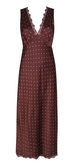Brown Polka Dot Satin Lace Trim Midi Dress, £39.99