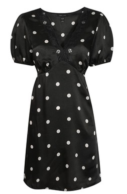 Black Polka Dot Lace Trim Satin Mini Dress, £35.99 (944350909)