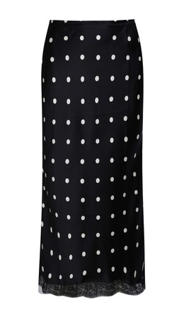 Black Satin Polka Dot Lace Trim Midi Skirt, £29.99 (947089509)