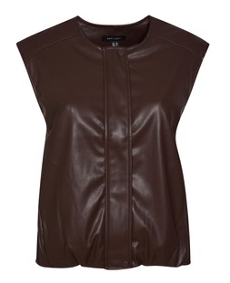 Brown Faux Leather Sleeveless Bubble Hem Jacket, £45.99 (948589424)