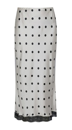 Cream Satin Polka Dot Lace Trim Midi Skirt, £29.99 (947089511)