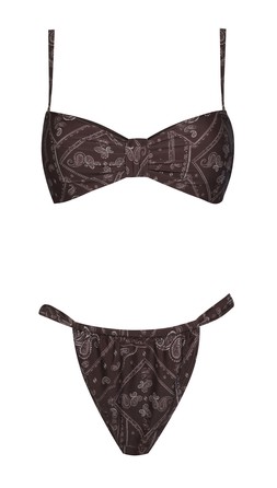 Dark Brown Bandana Pattern Bandeau Bikini Top £16.99, Dark Brown Bandana Pattern Tanga Bikini Bottoms £12.99