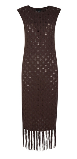 Dark Brown Crochet Fringe Hem Maxi Dress, £39.99 (942897927)