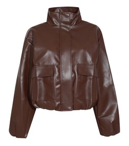 Dark Brown Faux Leather Funnel Neck Bomber Jacket, £45.99 (948174027)