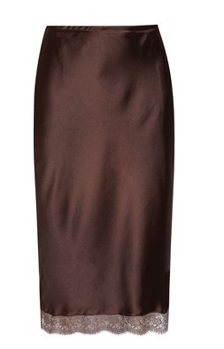 Dark Brown Satin Lace Trimmed Midi Skirt, £26.99 (947144627)