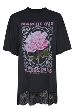 Dark Grey Oversized Flower Print Lace Hem T-Shirt, £17.99 (954000503)