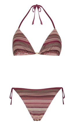 Dark Pink Striped Crochet Triangle Bikini Top, £19.99, Dark Pink Striped Crochet Tie Side Bikini Bottoms, £14.99