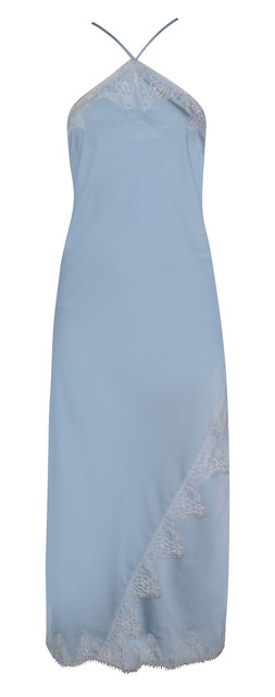 Light Blue Satin Lace Trimmed Halter Neck Midi Dress £39.99