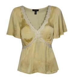 Light Yellow Lace Trim Flutter Sleeve Satin Tea Top, £27.99 (952784288)