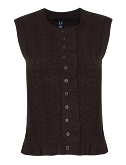 New Look Dark Brown Cable Knit Frill Trimmed Waistcoat, £26.99