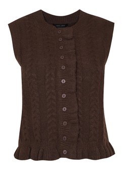New Look, Dark Brown Cable Knit Frill Trimmed Waistcoat £26.99