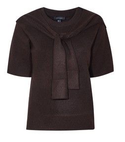 New Look Dark Brown Scarf Tie Short Sleeve Knit Top, £29.99