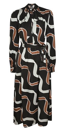 New Look, Light Blue and Brown Ribbon Long Sleeve Pussybow Midi Dress £37.99