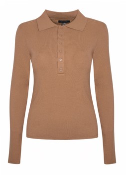 New Look, Tan Button Front Ribbed Polo Top £24.99