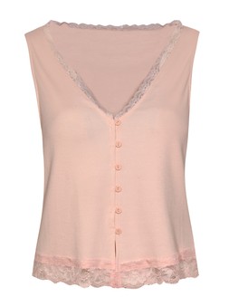 Pink Lace Trim Button Up Rib Vest