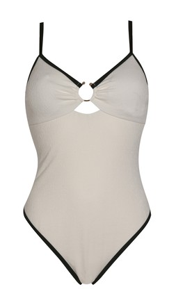 Off White Textured Contrast Trim Ring Front Swimsuit, £32.99 (938272812)