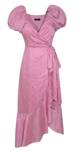 Pink Textured Ruffle Trimmed Wrap Midi Dress, £39.99 (938630970)