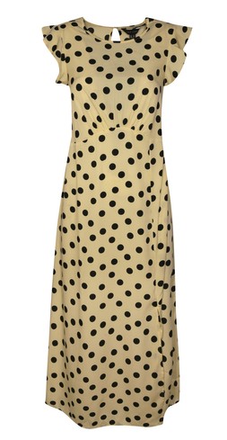 Yellow Polka Dot Frilly Cap Sleeve Midi Dress, £25.99 (944432589)