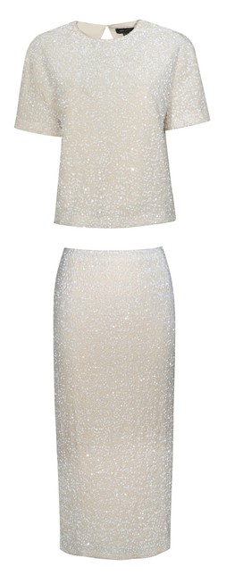 Cream Velvet Sequin Embellished T-Shirt, £25.99, Cream Velvet Sequin Embellished Midi Skirt, £29.99, SET