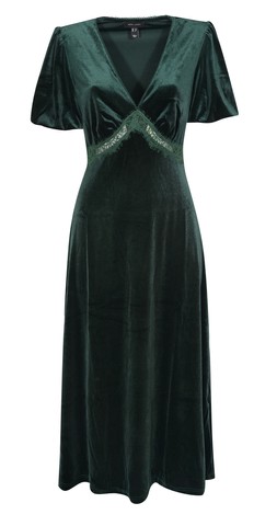 Dark Green Lace Trim Velvet Midi Dress, £37.99