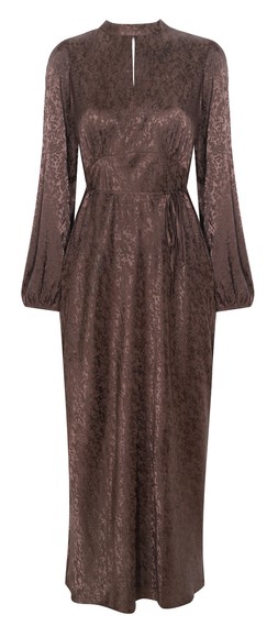 Brown Satin Jacquard Keyhole Neck Midi Dress, £37.99
