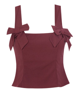 Dark Burgundy Bow Appliqued Square Neck Top, £21.99