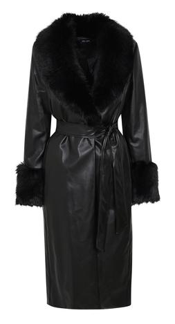 Black Faux Leather Faux Fur Collar Belted Coat €114.99 £89.99 907742501