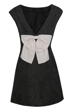 Black Floral Jacquard Bow Mini Dress Back , £39.99, Back (934188001)