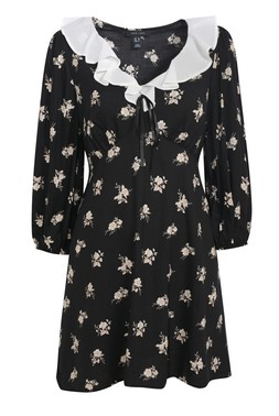 Black Floral Print Frill Neck Mini Dress, £32.99 (931754709)