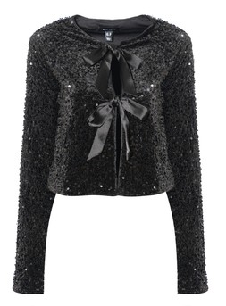 Black Velvet Sequin Embellished Tie Front Cardigan, £39.99 (934203601)