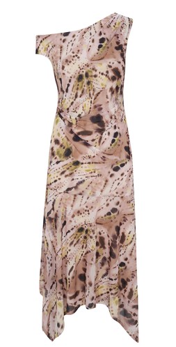 Brown Abstract Print Fallen Shoulder Midi Dress £42.99 (931570529)