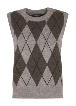 Brown Argyle Crew Neck Knit Ves, £15.00 (930942229)
