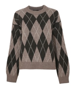 Brown Argyle Crew Neck Midweight Knit Jumper, New Look, £24.99