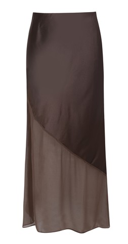 Brown Asymmetric Panelled Satin And Chiffon Midi Skirt, £27.99 (932549927)