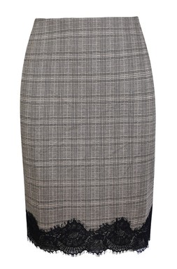 Brown Check Lace Hem Midi Skirt, £27.99 (941364729)