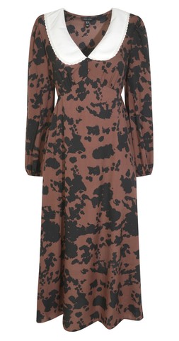 Brown Cow Print Contrast Collar Midi Dress, £22.99 (933508629)