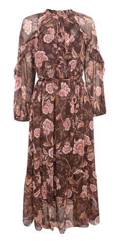 Brown Floral Print Ruffled Chiffon Midi Dress, £37.99 (931756529)
