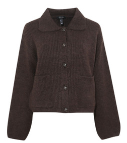 Brown Ribbed Knit Collared Button Through Cardigan, New Look, £32.99