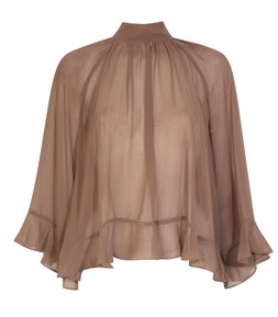 Brown Ruffle Chiffon High Neck Asymmetrical Blouse, £27.99 (931620427)