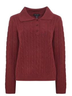 Burgundy Cable Knit Button Polo Jumper, New Look, £29.99