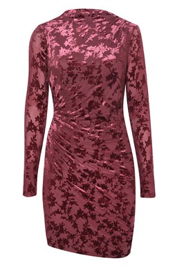 Burgundy Velvet Floral Devore Long Sleeve Midi Dress, £37.99 (934744867)