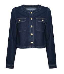 Dark Blue Collarless Chest Pocket Denim Jacket €49.99 £39.99 908535649