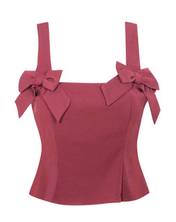 Dark Burgundy Bow Appliqued Square Neck Top, £21.99 (939898667)