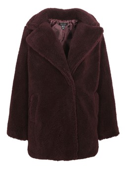Dark Burgundy Collared Long Sleeve Borg Coat, £69.99 (925184167)