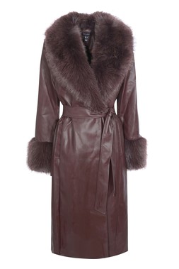 Dark Burgundy Faux Leather Faux Fur Trim Longline Jacket, £89.99 (934021967)